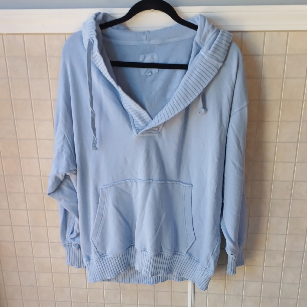 Aerie Oversized Blue Hooded Sweater